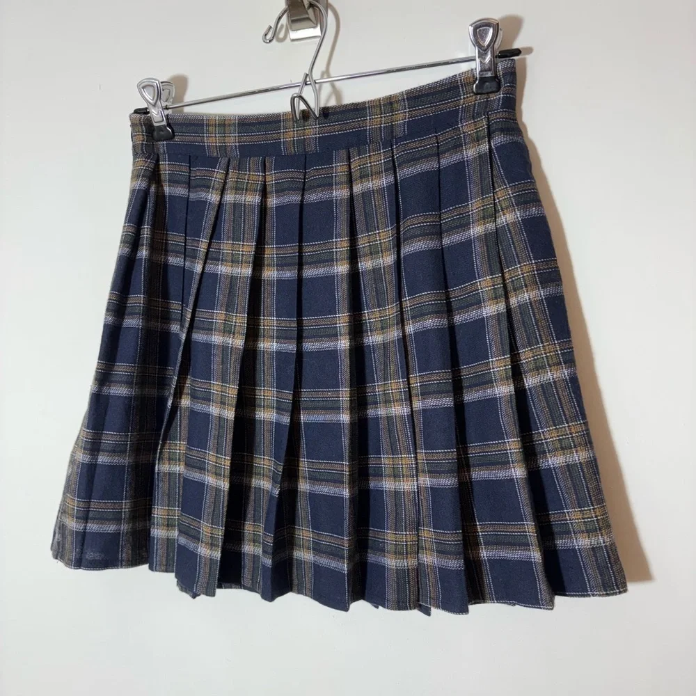 Shein Women's Pleated Plaid Mini Skirt - Size S Blue, Green Brown